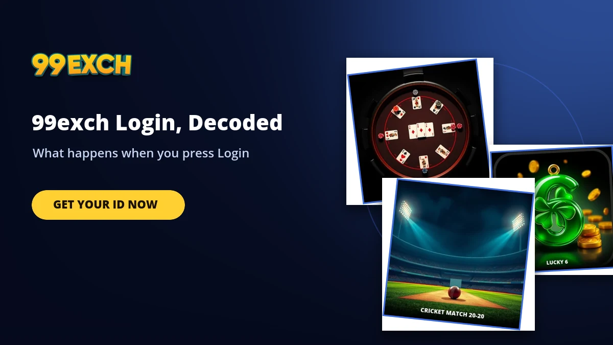 99exch login handshake mechanism banner with poker and cricket game tiles